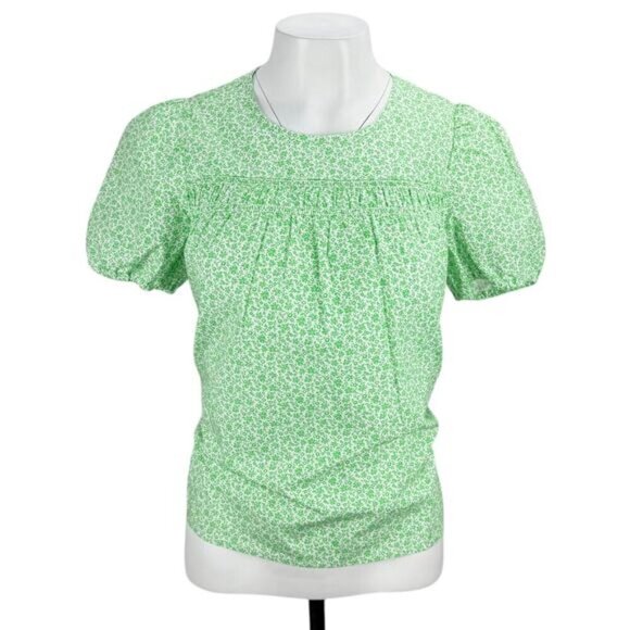 NWT J.CREW Puff-Sleeve Top Sz XXS Disty Floral Green - Picture 1 of 6